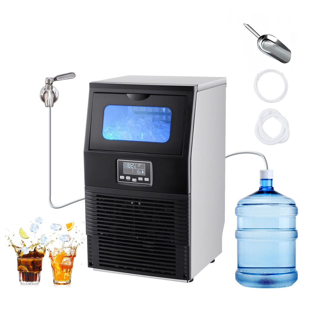 Commercial Ice Maker Machine, 90 lbs/24h with 12Lbs Storage, 32 Cubes per Cycle, Stainless Steel Freestanding & Countertop Ice Maker with LED Display & Self-Cleaning, for Home Bar Restaurant