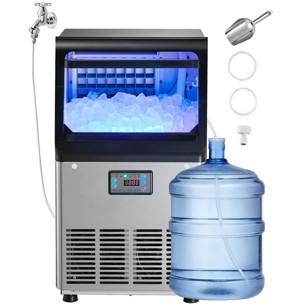 Commercial Ice Maker Machine, 90 lbs/24h with 13 lbs Storage Capacity, Countertop/Freestanding/Under Counter, Stainless Steel Ice Maker with LED Display & Self-Cleaning, for Home Bar Restaurant