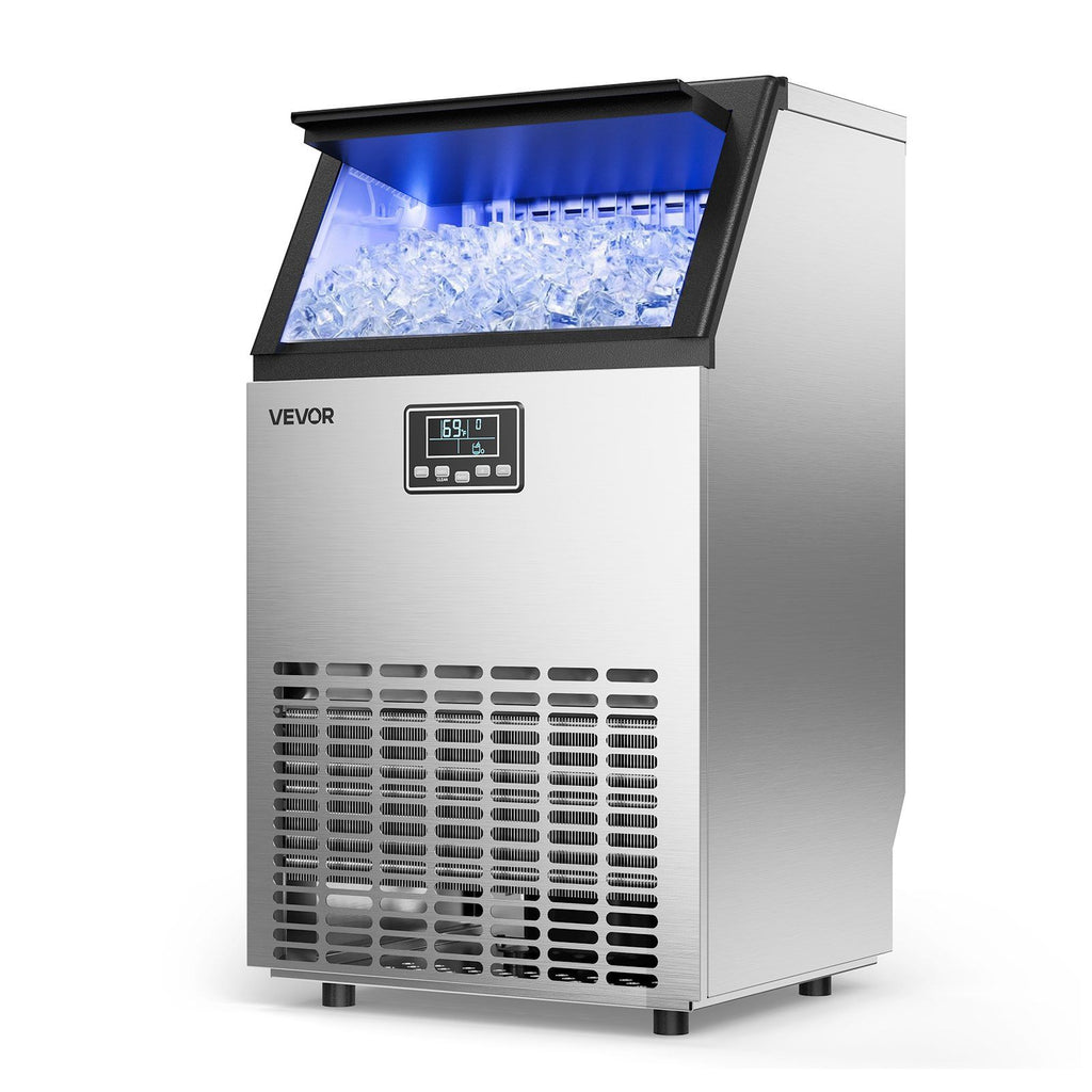 Commercial Ice Maker Machine with Pump, 100 lbs/24h with 26 lbs Storage Capacity, Built-in/Freestanding/Under Counter, Stainless Steel Ice Maker with LED Display & Self-Cleaning, for Home Bar