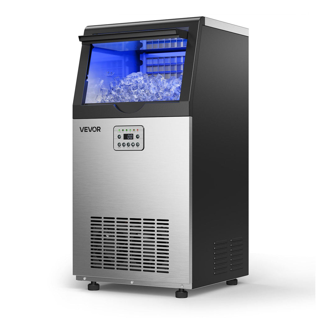 Commercial Ice Maker Machine with Pump, 100 lbs/24h with 30 lbs Storage Capacity, Built-in/Freestanding/Under Counter, Stainless Steel Ice Maker with LED Display & Self-Cleaning, for Home Bar