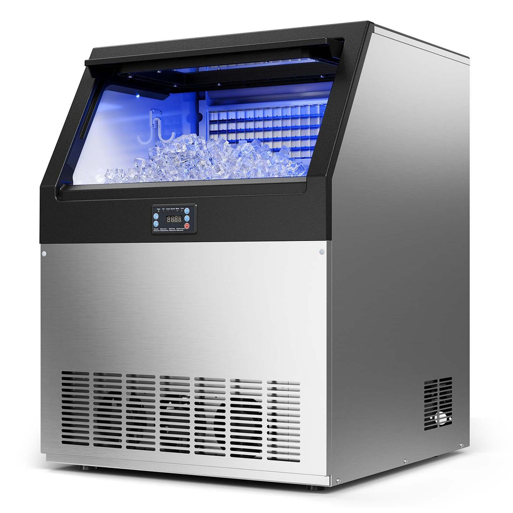 Commercial Ice Maker Machine with Pump, 265 lbs/24h with 85 lbs Storage Capacity, Built-in/Freestanding/Under Counter, Stainless Steel Ice Maker with LED Display & Self-Cleaning, for Home Bar
