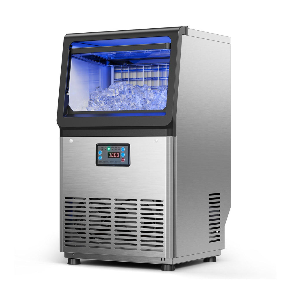 Commercial Ice Maker Machine with Pump, 80 lbs/24h with 13 lbs Storage Capacity, Countertop/Freestanding/Under Counter, Stainless Steel Ice Maker with LED Display & Self-Cleaning, for Home Bar