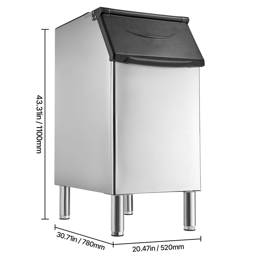 Commercial Ice Maker Storage Bin, 300 LBS Capacity Ice-Bin, Stainless Steel Commercial Ice Storage Bin with Adjustable Anti-slip Rubber Feet, Suitable for Restaurant Hotel and Beverage Shops