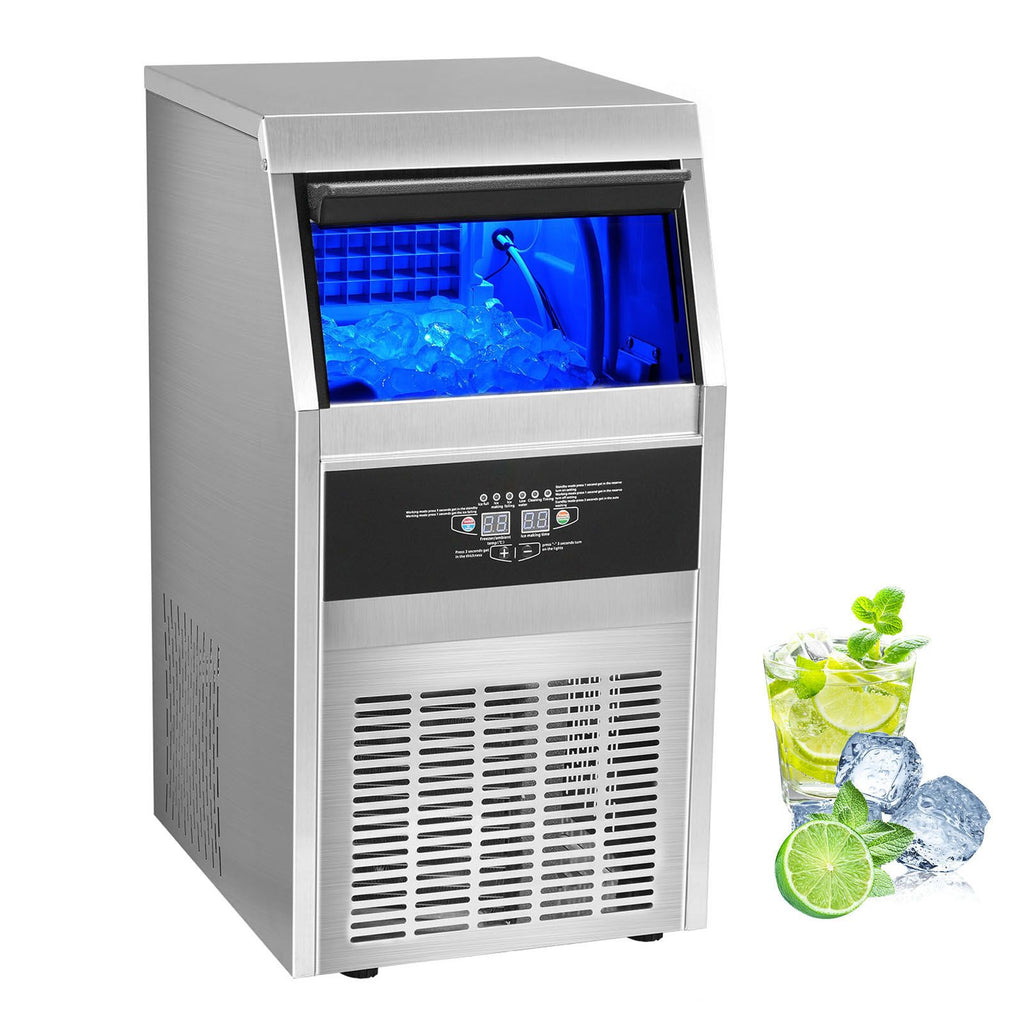 Commercial Ice Makers 90 to 100LBS per 24H Stainless Steel 33LBS Storage Free Standing Commercial Ice Machine 4x9 Ice Cubes LED Display Auto Clean for Restaurant Bar and Coffee Shop