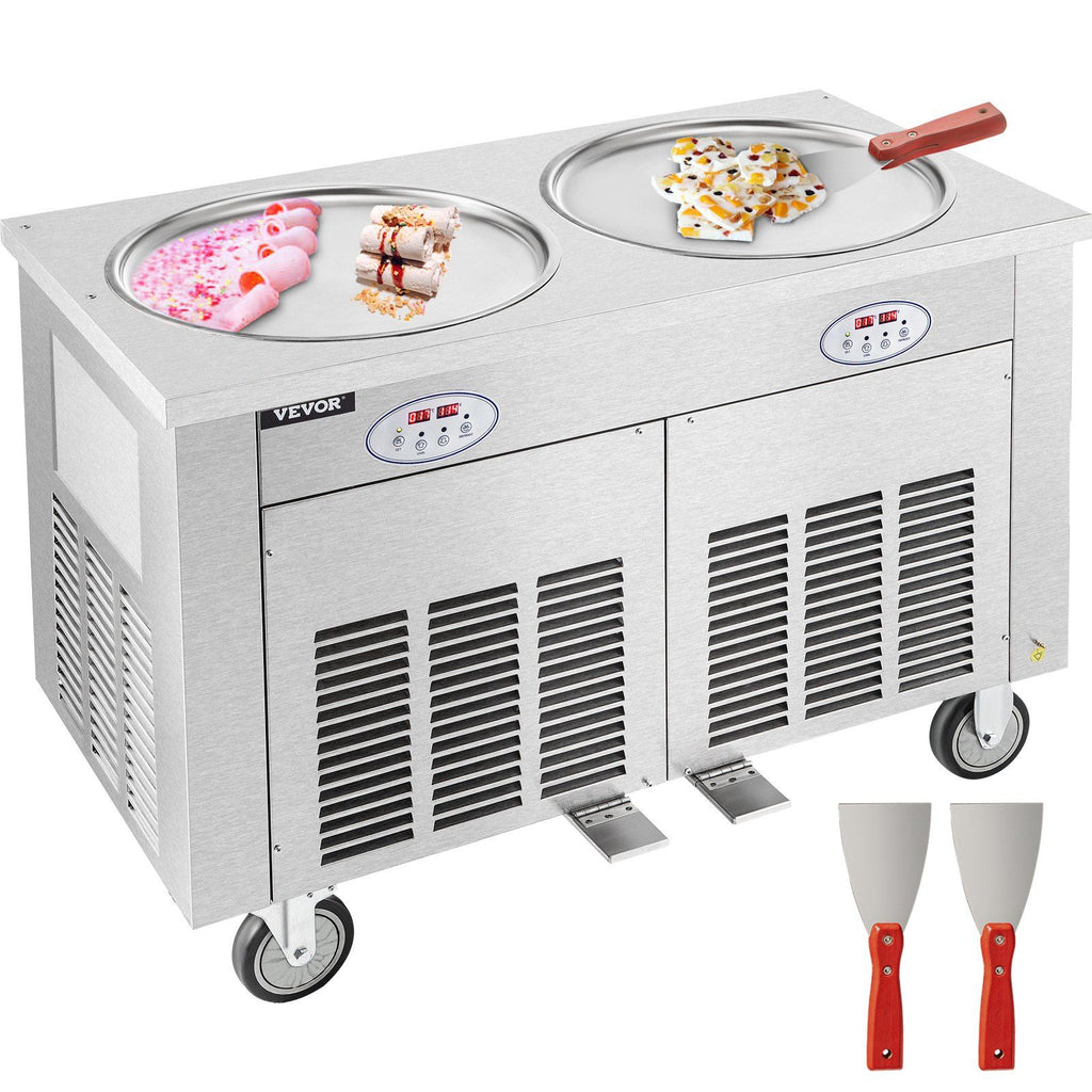 Commercial Ice Roll Maker, Two 17.7" Round Pans Stir-Fried Ice Roll Machine, 1800W Stainless Steel Ice Cream Roll Machine for Yogurt Cream Machine for Bars Cafés Dessert Shops
