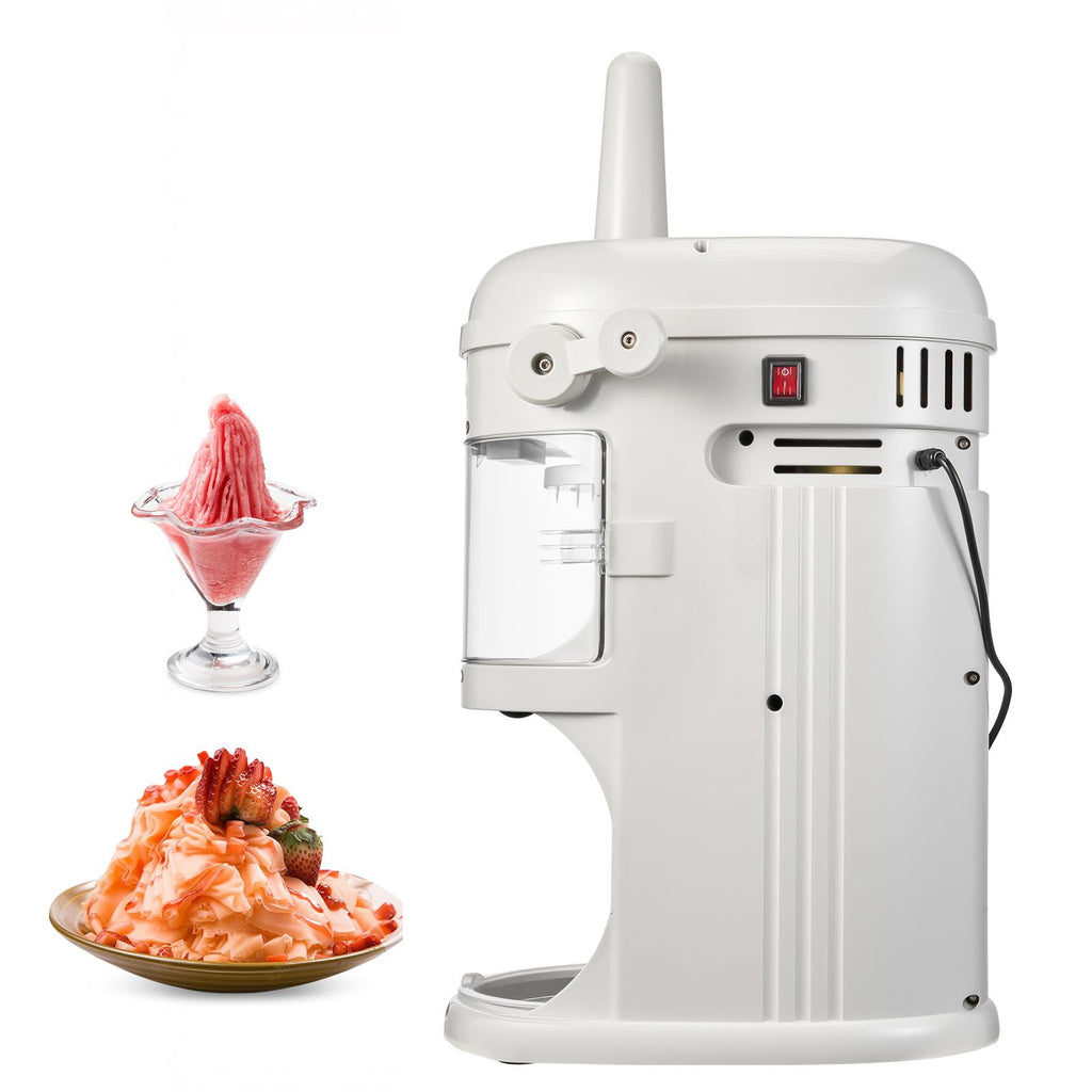 Commercial Ice Shaver Crusher, 220lbs/hr Electric Fluffy Ice & Snow Cone Machine, 250W 1500RPM Tabletop Fluffy Shaved-Ice Machine for Parties Events Snack Bar, Home and Commercial Use (White)