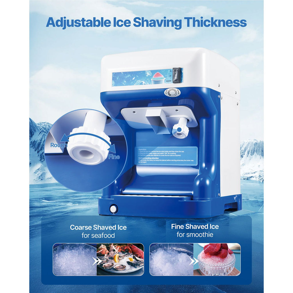 Commercial Ice Shaver Crusher, 286lbs Per Hour Electric Snow Cone Maker with 2L Ice Cube Box, 250W 1500RPM Tabletop Shaved Ice Machine for Parties Home and Commercial Use (Blue)