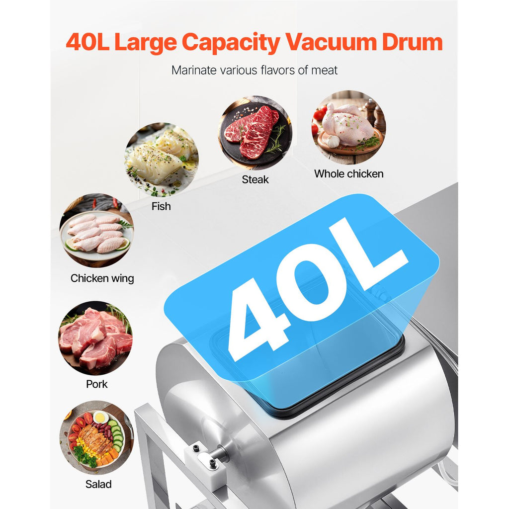 Commercial Meat Tumbler Marinator, 40L Vacuum Tumbler Marinating Machine with Bidirectional Rotation and 3-Speed, Stainless Steel Vacuum Curing Machine for Chicken Pork Fish, Steak House image 2