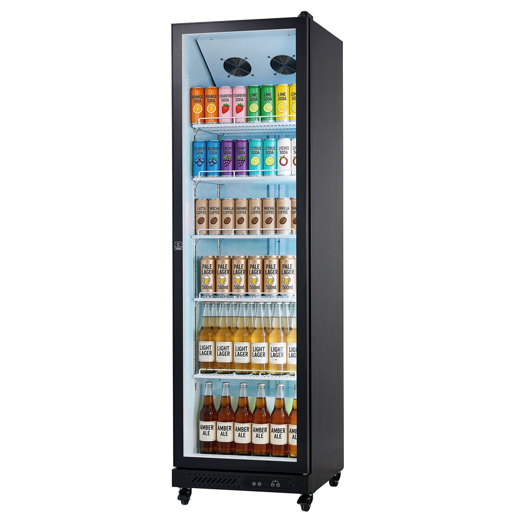 Commercial Merchandiser Refrigerator, 12.4 Cu.Ft / 350 L Glass Door Display Refrigerator, Upright Beverage Cooler Fridge with 5 Adjustable Shelves, Soft LED Light & Casters for Homes Shops Bars