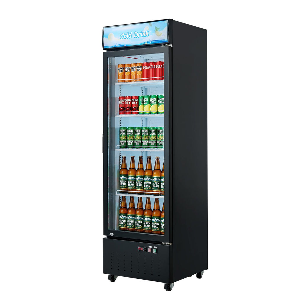 Commercial Merchandiser Refrigerator, 12.7 Cu.Ft / 360 L Glass Door Display Refrigerator, Upright Beverage Cooler with Customizable Lightbox, 4 Adjustable Shelves & Soft LED Light for Home Shops
