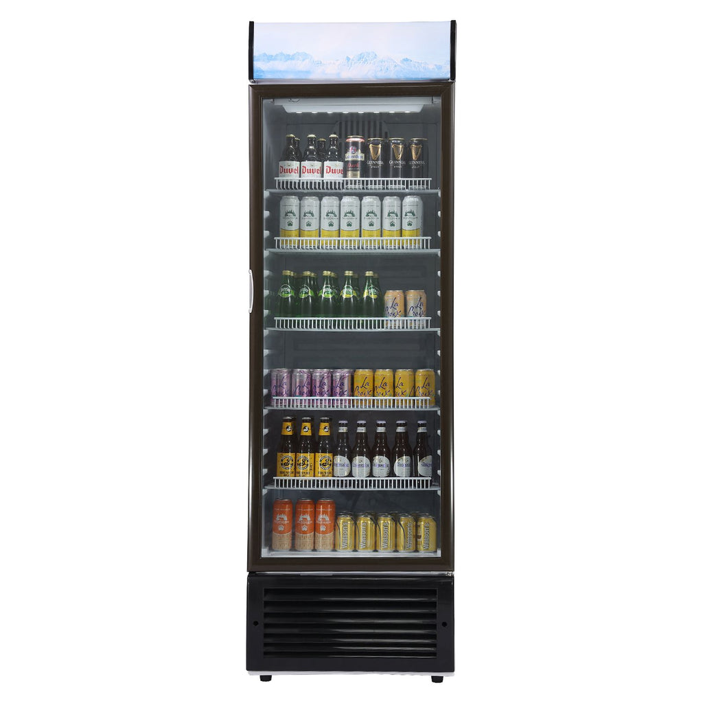 Commercial Merchandiser Refrigerator, 14.8 Cu.Ft / 420L Beverage Refrigerator Cooler Merchandiser, Glass Door Display Refrigerator Upright Fridge with 5 Adjustable Shelves, Customizable Lightbox