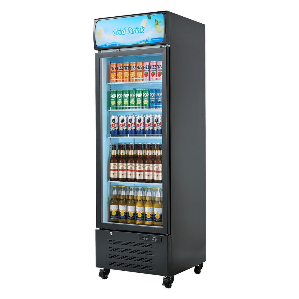 Commercial Merchandiser Refrigerator, 15.9 Cu.Ft / 450 L Glass Door Display Refrigerator, Upright Beverage Cooler with Customizable Lightbox, 4 Adjustable Shelves & Soft LED Light for Home Shops