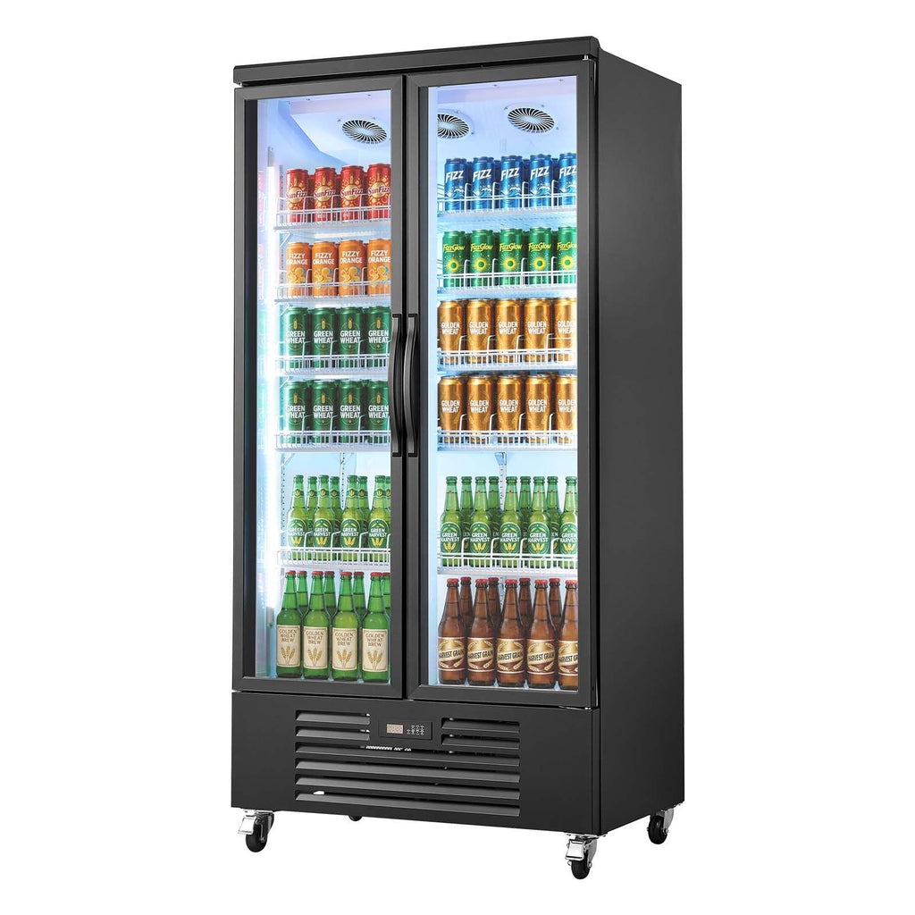Commercial Merchandiser Refrigerator, 24.9 Cu.Ft / 705L Upright Beverage Cooler, 2 Glass Door Display Refrigerator with 5 Adjustable Shelves, Soft LED Light & Casters for Bars Shops Supermarkets