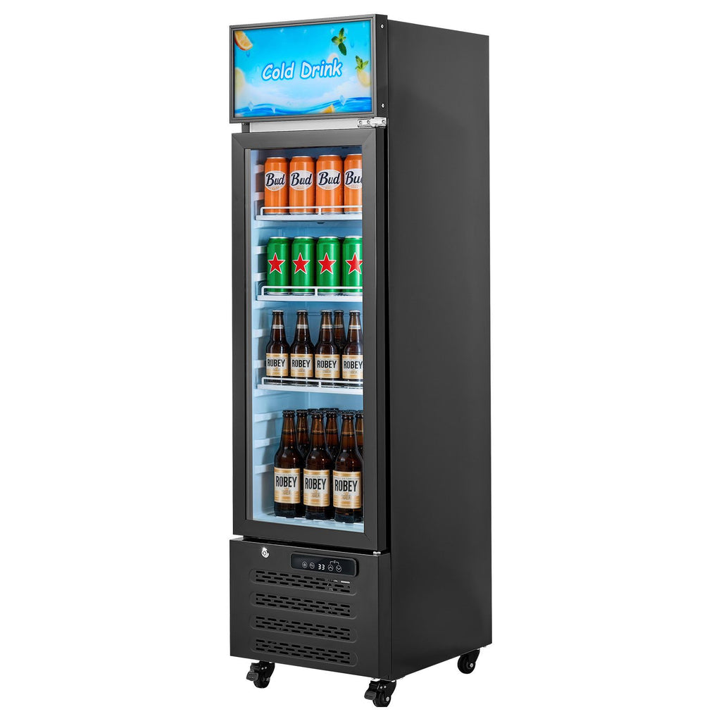 Commercial Merchandiser Refrigerator, 6.1 Cu.Ft / 173 L Glass Door Display Refrigerator, Upright Beverage Cooler with Customizable Lightbox, 3 Adjustable Shelves & Soft LED Light for Homes Shops