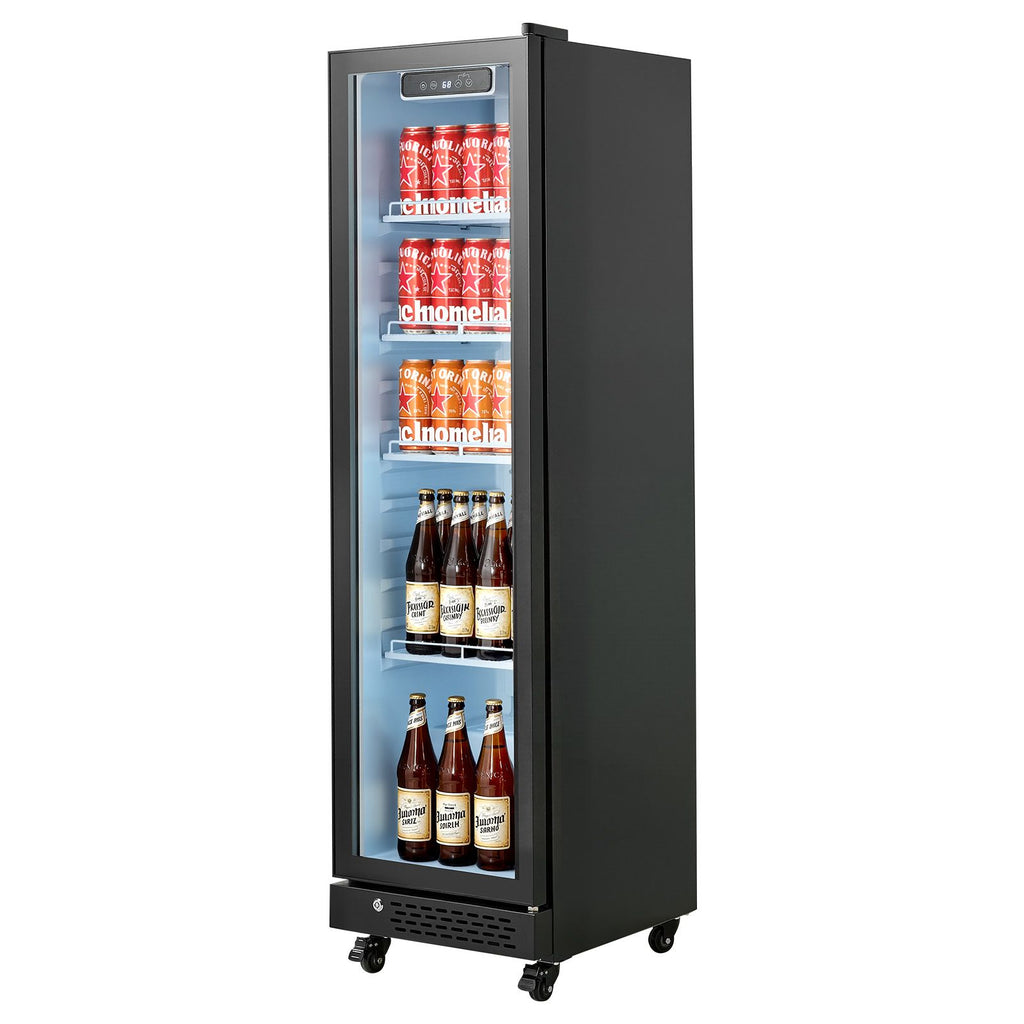 Commercial Merchandiser Refrigerator, 6.9 Cu.Ft / 195L Glass Door Display Refrigerator, Upright Beverage Cooler Fridge with 4 Adjustable Shelves, Soft LED Light & Casters for Homes Shops Bars