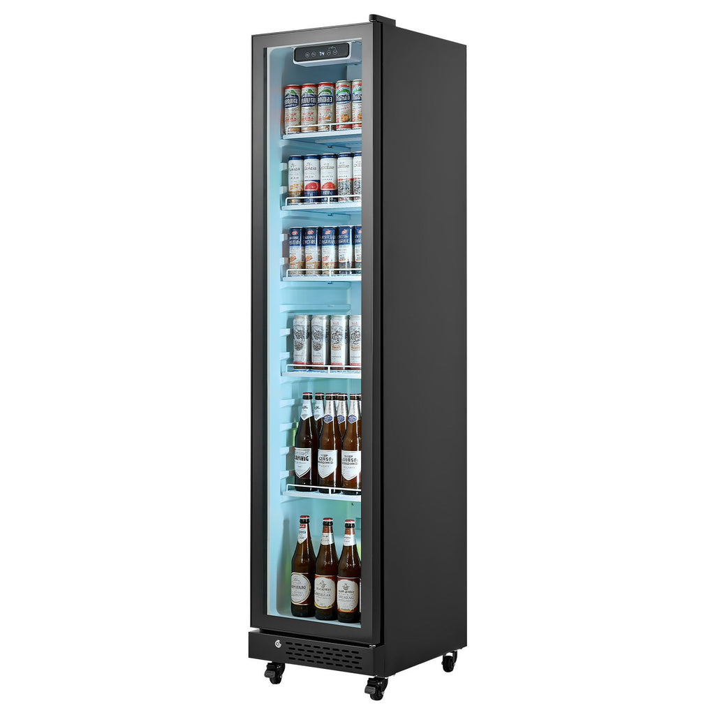 Commercial Merchandiser Refrigerator, 8.3 Cu.Ft / 235 L Glass Door Display Refrigerator, Upright Beverage Cooler Fridge with 5 Adjustable Shelves, Soft LED Light & Casters for Homes Shops Bars