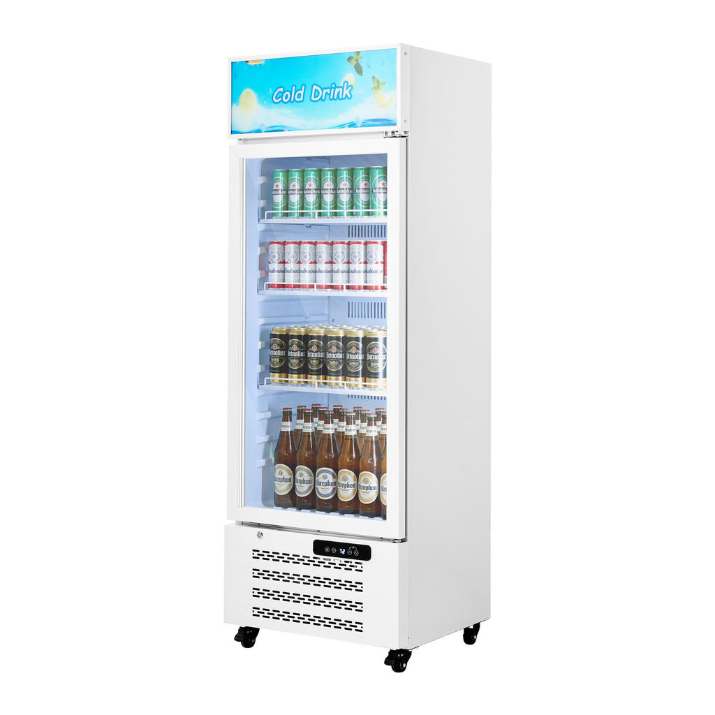 Commercial Merchandiser Refrigerator, 9.6 Cu.Ft / 273 L Glass Door Display Refrigerator, Upright Beverage Cooler with Customizable Lightbox, 4 Adjustable Shelves & Soft LED Light for Homes Shops