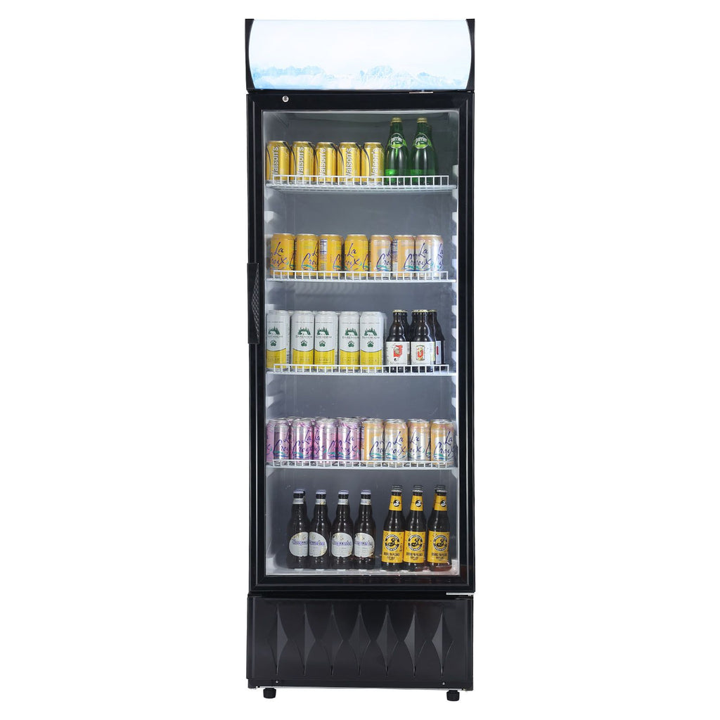 Commercial Merchandiser Refrigerator, 9.7 Cu.Ft / 275L Beverage Refrigerator Cooler Merchandiser, Glass Door Display Refrigerator Upright Fridge with 4 Adjustable Shelves, Customizable Lightbox