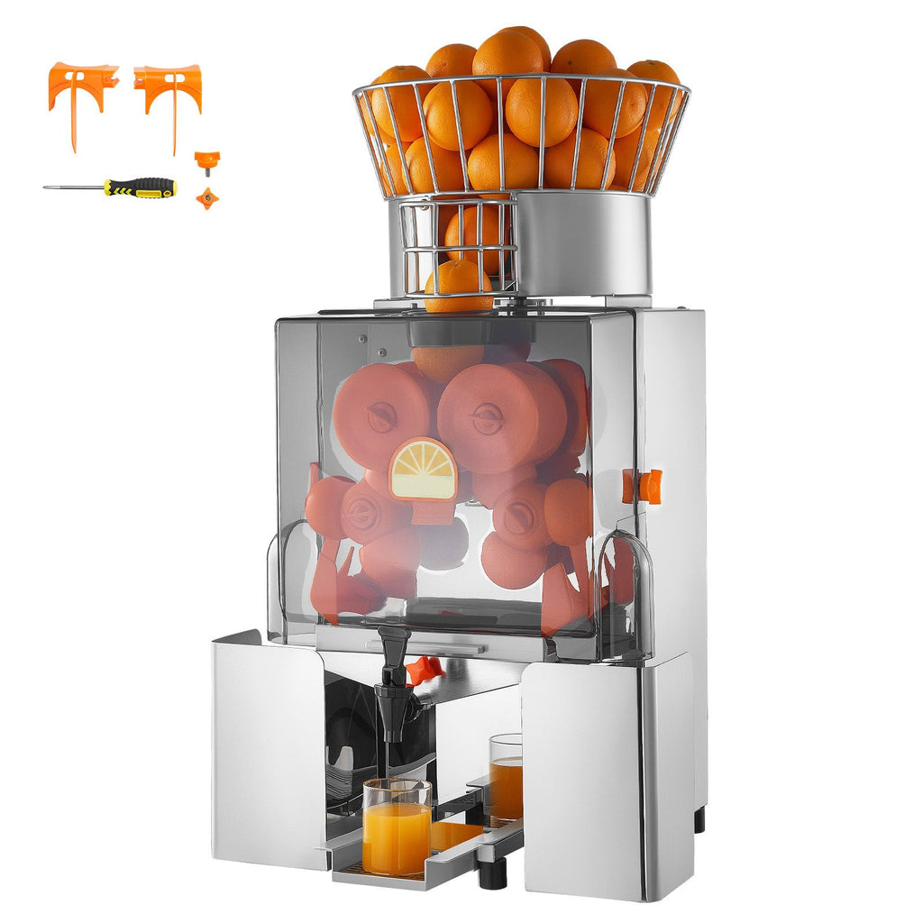 Commercial Orange Juicer Machine, 120W Electric Automatic Orange Squeezer, Lemon Citrus Pomegranates Extractor for 20 per Minute, Stainless Steel, with Water Tap, Peels Collecting Bucket