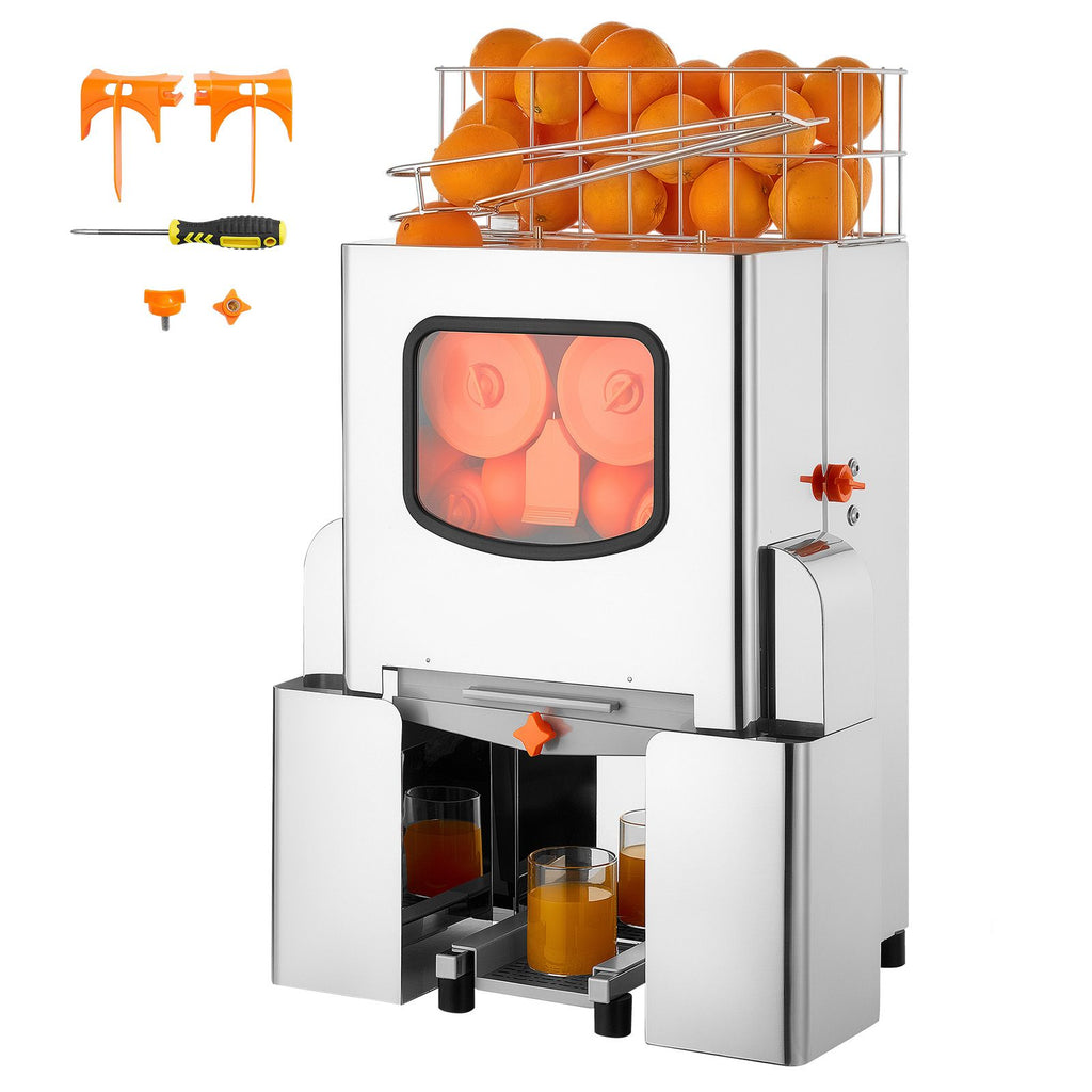 Commercial Orange Juicer Machine, 120W Electric Orange Juice Press, Stainless Steel Orange Squeezer for 20 per Minute, Lemon Citrus Pomegranates Extractor with Peels Collecting Bucket