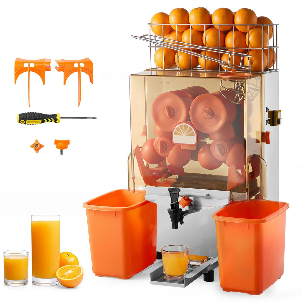 Commercial Orange Juicer Machine, 120W Electric Orange Juice Press, Stainless Steel Orange Squeezer for 20 per Minute, Lemon Citrus Pomegranates Extractor with Water Tap, Peels Collecting Bucket