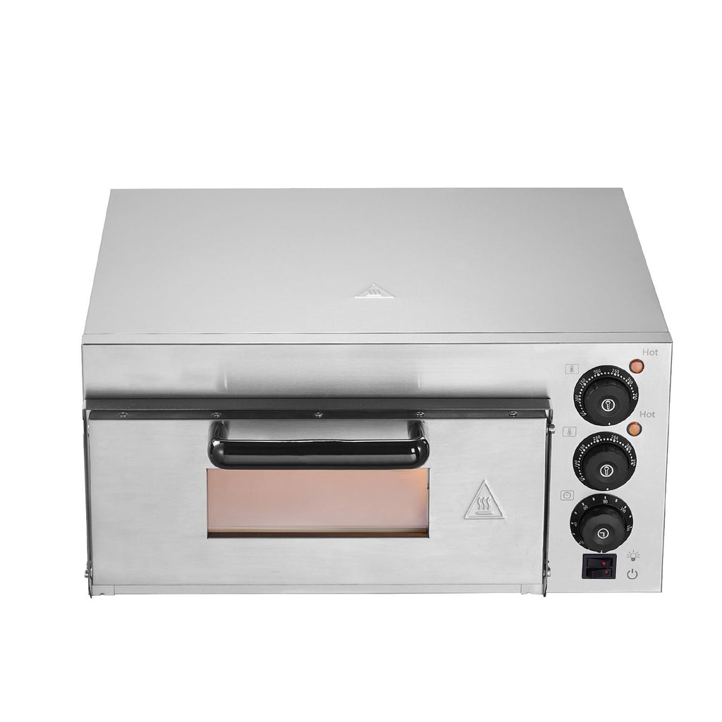 Commercial Pizza Oven Countertop, 14-Inch Single Deck Layer, Stainless Steel Electric Pizza Oven with Stone and Handle, Multipurpose Indoor Pizza Maker for Restaurant Home Pretzels Baked