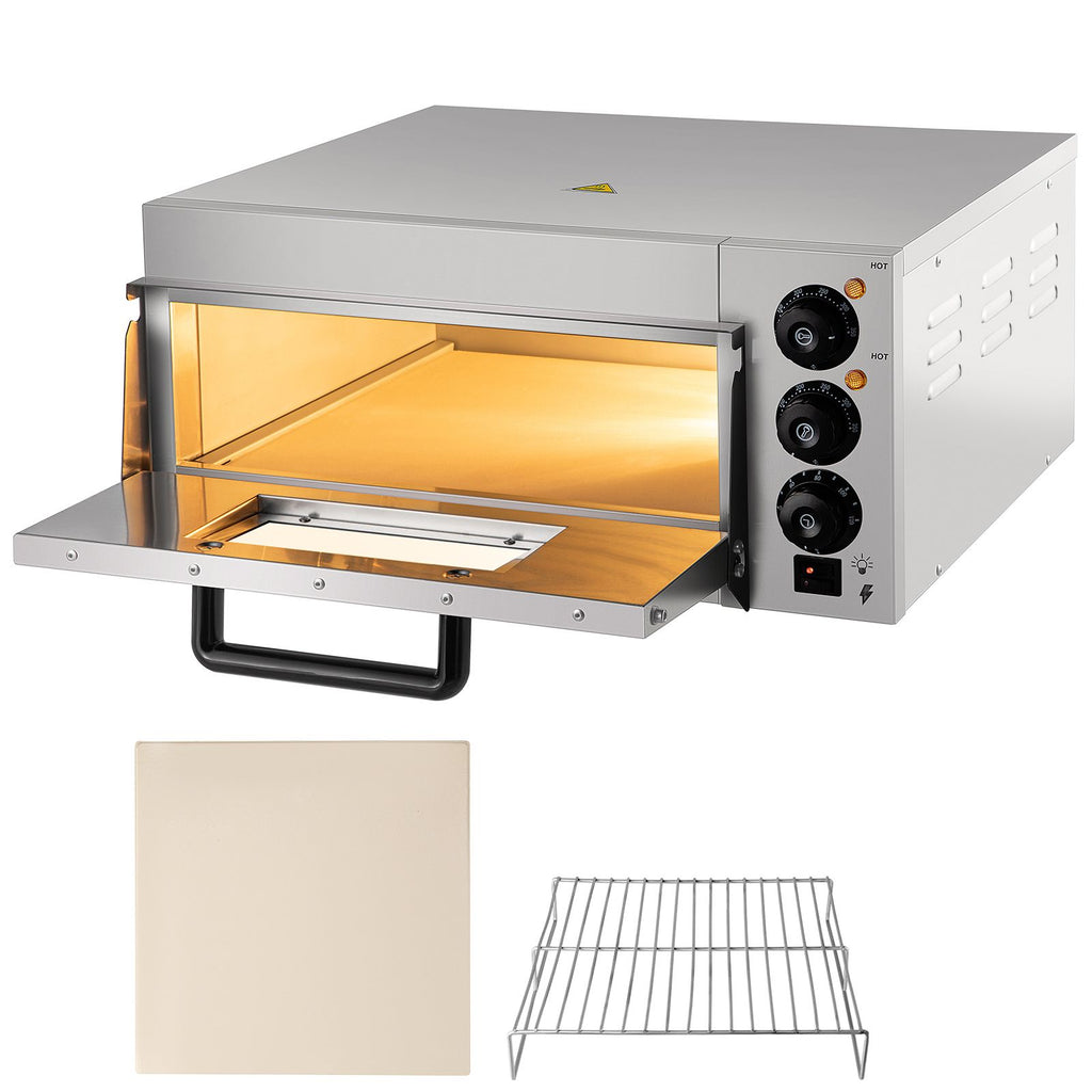 Commercial Pizza Oven Countertop, 14\" Single Deck Layer, 110V 1300W Stainless Steel Electric Pizza Oven with Stone and Shelf, Multipurpose Indoor Pizza Maker for Restaurant Home Pretzels Baked