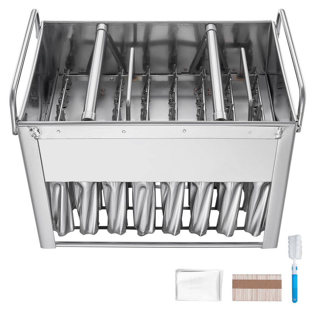 Commercial Popsicle Moulds, 40PCS Cylindrical Ice Pop Moulds, Stainless Steel Ice Lolly Popsicle Moulds, Ice Cream Maker Mould Holder with 50PCS Popsicle Sticks & Bags (Single Mould Set - 40PCS)