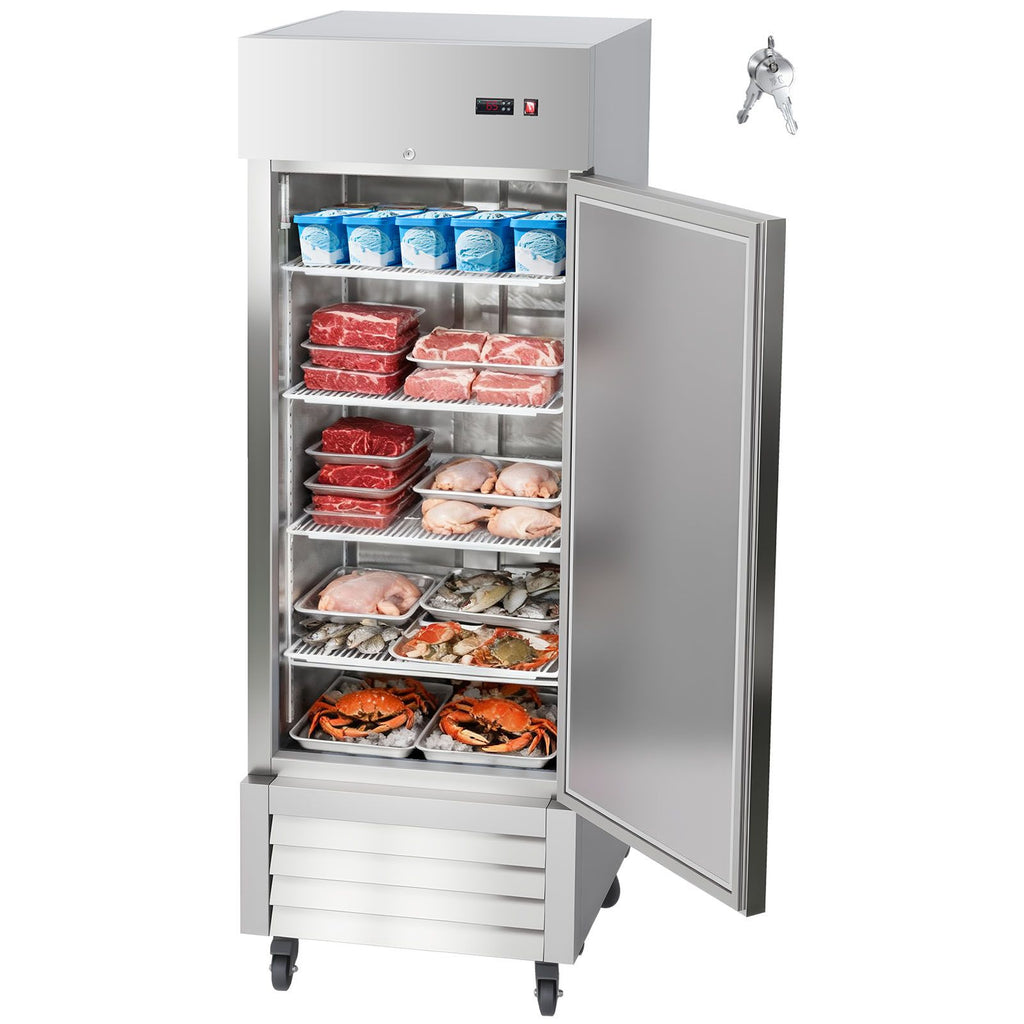 Commercial Reach-In Freezer 29" W, 22 Cu.Ft Stainless Steel Upright Freezer with Single Door, Auto-Defrost, 4 Adjustable Shelves, -11 to 14 F Temp Control, LED Light, ETL Certified