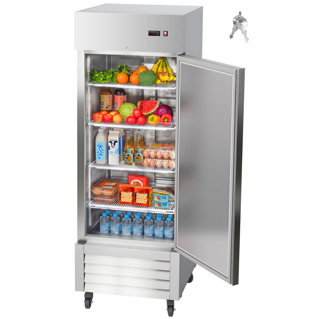 Commercial Reach-In Refrigerator 29" W, 22 Cu.Ft Stainless Steel Upright Refrigerator with Single Door, Auto-Defrost, 4 Adjustable Shelves, 32 to 50 Fahrenheit Temp Control, ETL Certified