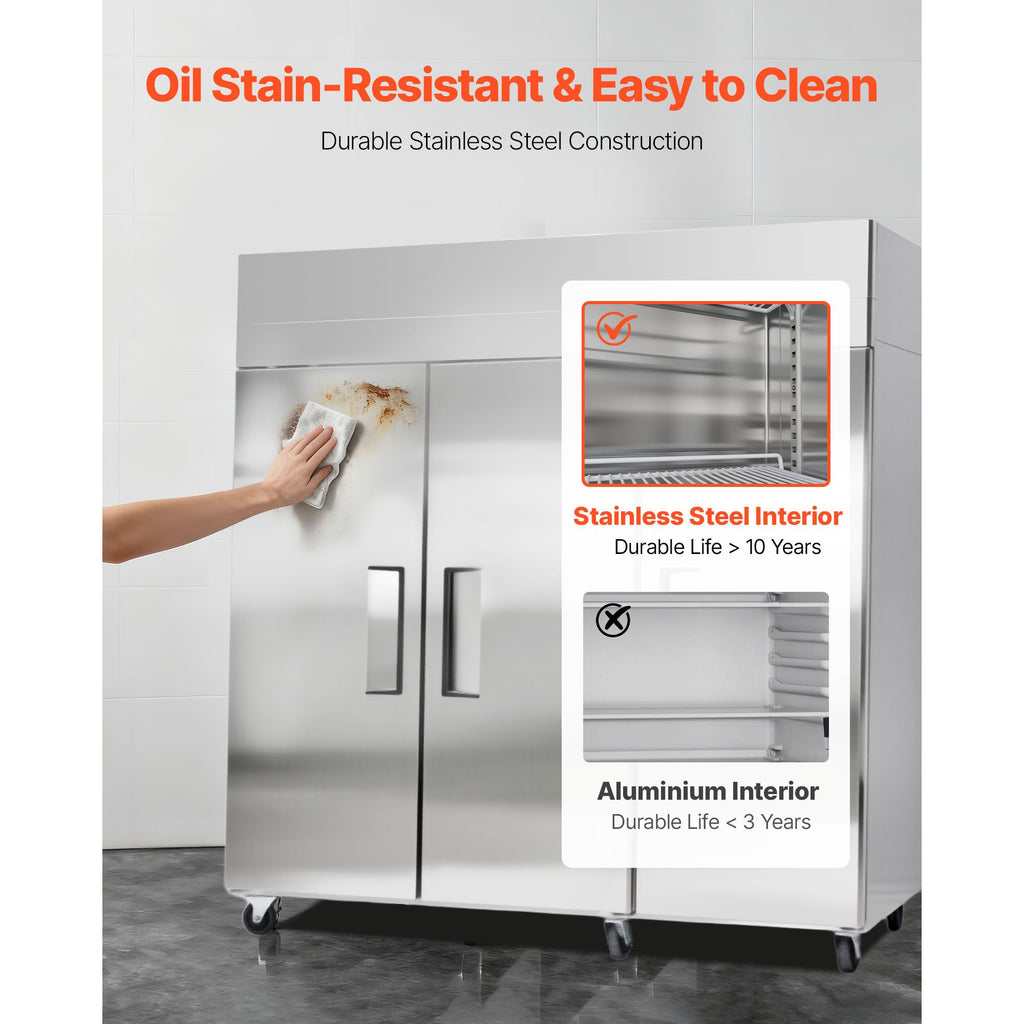 Commercial Reach-In Refrigerator 72" W, 52 Cu.Ft Stainless Steel Upright Refrigerator with Three Doors, Auto-Defrost, 9 Adjustable Shelves, 32 to 50 Fahrenheit Temp Control, UL Certified
