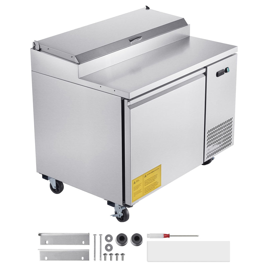 Commercial Refrigerator, 44" W Pizza Prep Refrigerated Table, 20" Ultra Wide Countertop Food Prep Worktable, 11 Cu.Ft Single Door Salad Prep Fridge, 6 Pans Pizza Make Worktop with Cutting Board