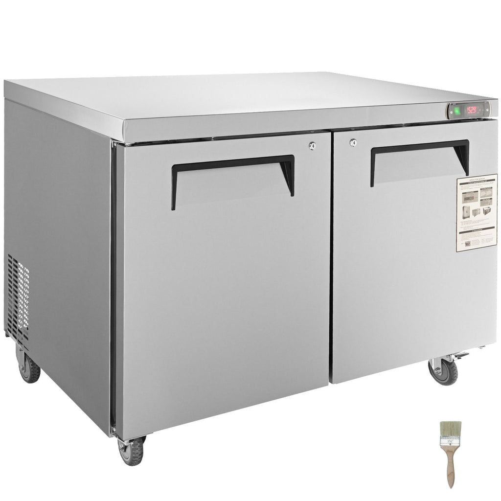 Commercial Refrigerator, 48" Worktop Undercounter Refrigerator, 12.85 Cu. Ft Thick Stainless Steel Refrigerated Food Prep Station, 2 Door Worktop Fridge with lock for Restaurant, Bar, Diner