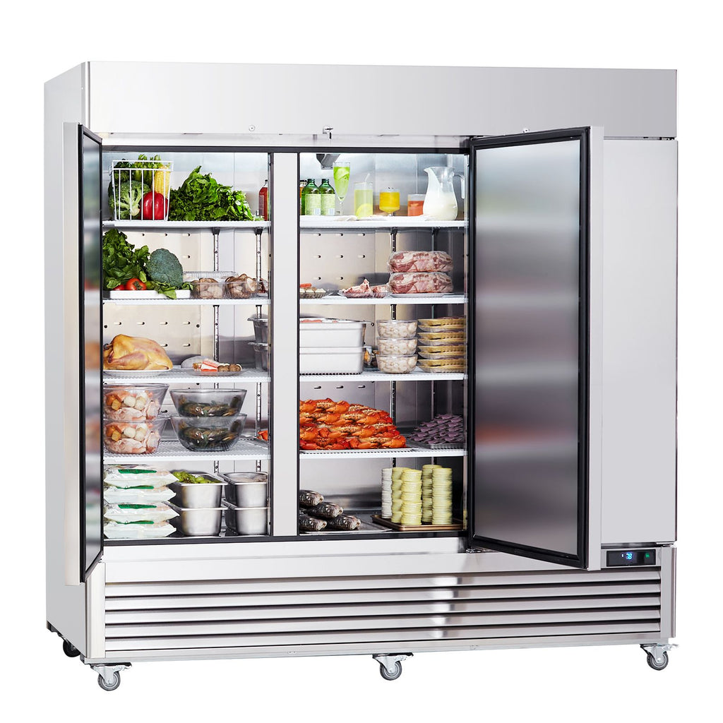 Commercial Refrigerator 60.42 Cu.ft, Reach In 82.5" W Upright Refrigerator 3 Doors, Auto-Defrost Stainless Steel Reach-in Refrigerator & 12 Shelves, 33 to 41 F Temp Control, LED Light, 4 Wheels