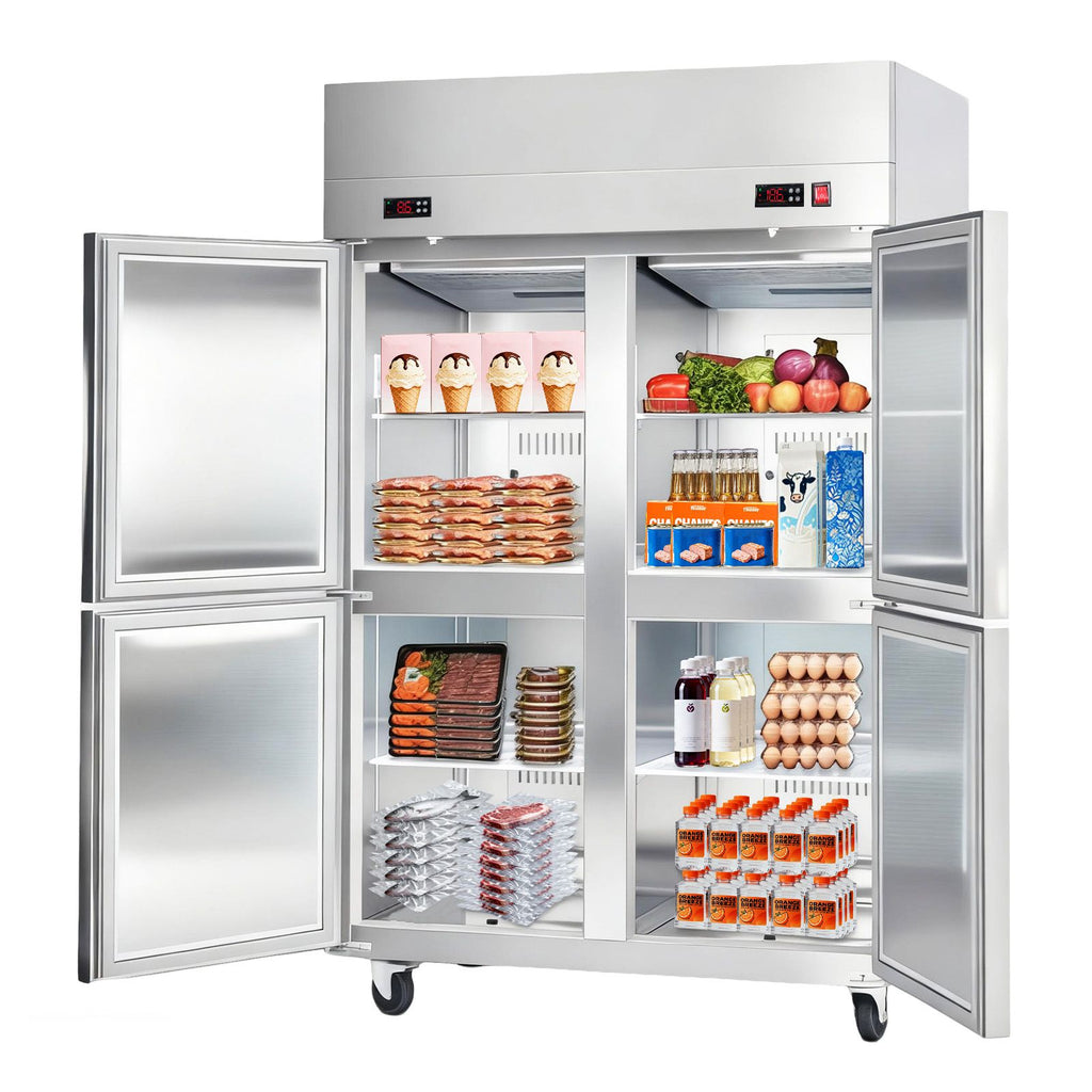 Commercial Refrigerator and Freezer Combo 48"W, 31 Cu.Ft Stainless Steel Upright Freezer/Refrigerator with 4 Doors, Auto-Defrost, 6 Adjustable Shelves, UL Certified
