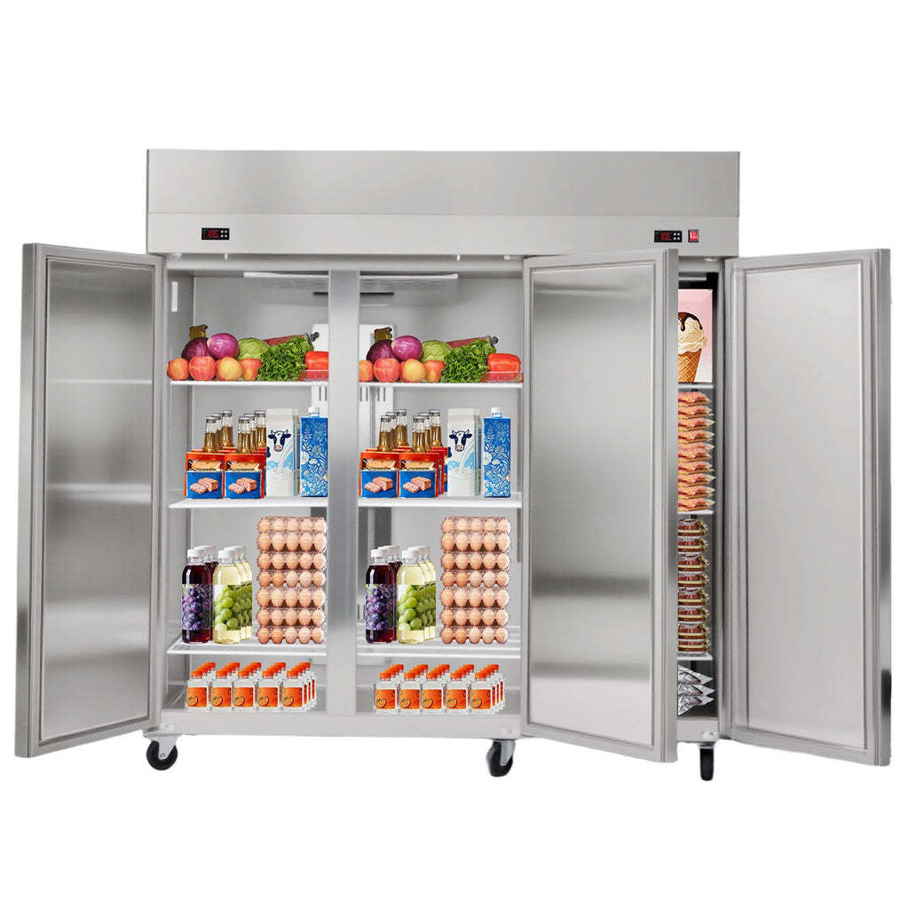 Commercial Refrigerator and Freezer Combo 72"W, 51 Cu.Ft Stainless Steel Upright Freezer/Refrigerator with Three Doors, Auto-Defrost, 9 Adjustable Shelves, UL Certified