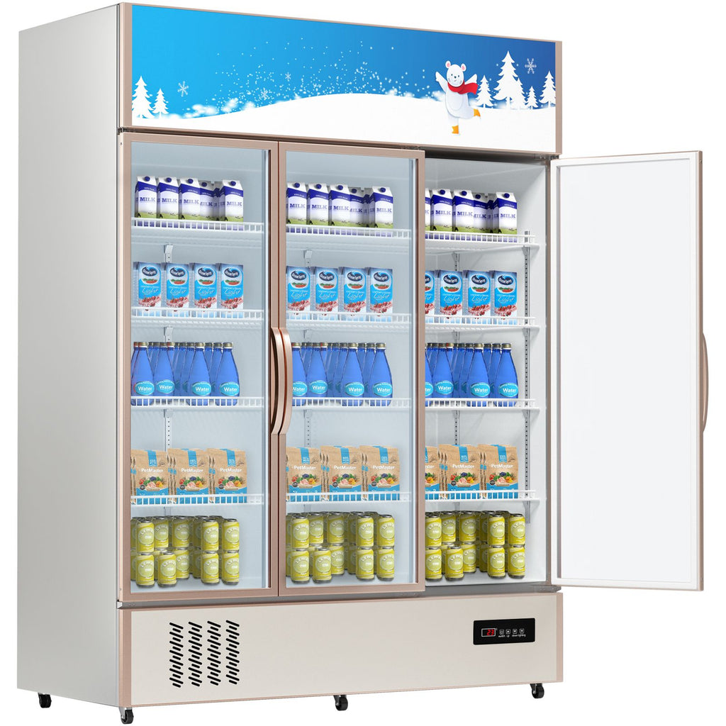 Commercial Refrigerator,Display Fridge Upright Beverage Cooler, Glass Door with LED Light for Home, Store, Gym or Office, (35 cu.ft. Triple Swing Door)