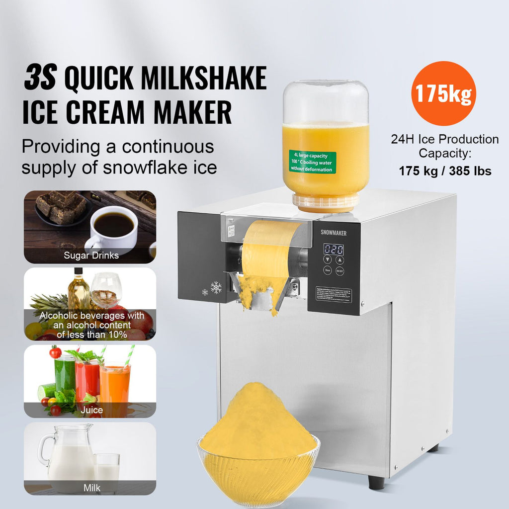 Commercial Snowflake Ice Machine, 385LBS/24H Snowflake Ice Maker, Stainless Steel Ice Shaver Machine, Electric Snow Cone Maker, Liquid Cooling System for Rapid Heat Dissipation, Ice Cream image 2