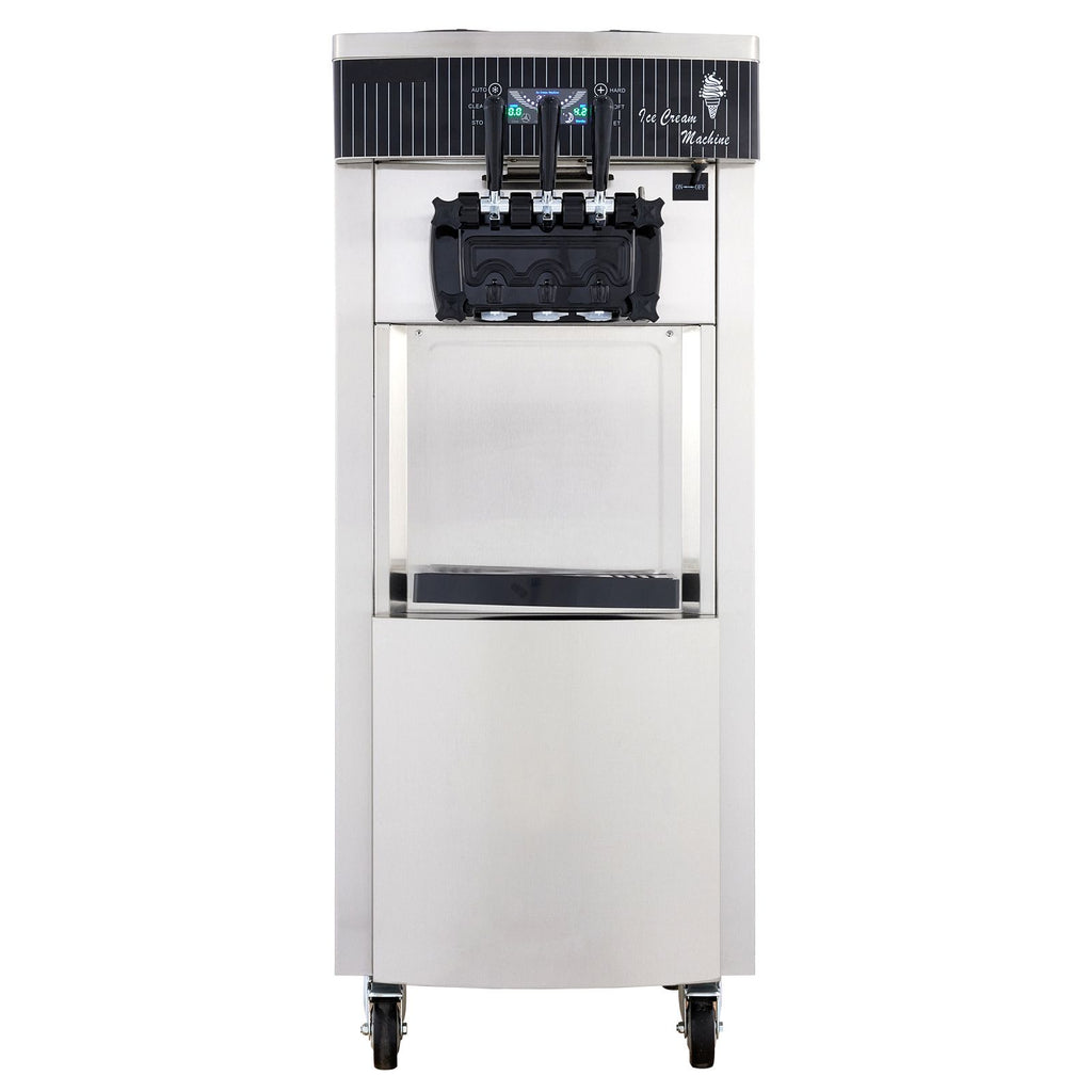 Commercial Soft Ice Cream Machine, 2200W Serve Yogurt Maker, 3 Flavors Ice Cream Maker, 5.3 to 7.4 Gallons per Hour Auto Clean LCD Panel for Restaurants Snack Bars, Stainless Steel