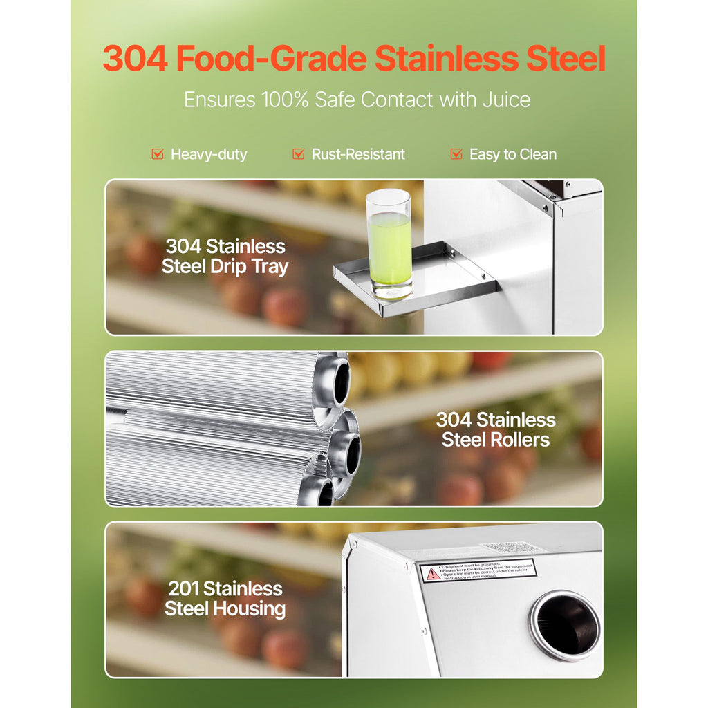 Commercial Sugar Cane Juicer, 800W Electric Sugarcane Juicer Machine with 661LBS/H High Output, 3 Stainless Steel Rollers, Sugar Cane Press Juice Extractor Squeezer on Wheels for Home/Commercial