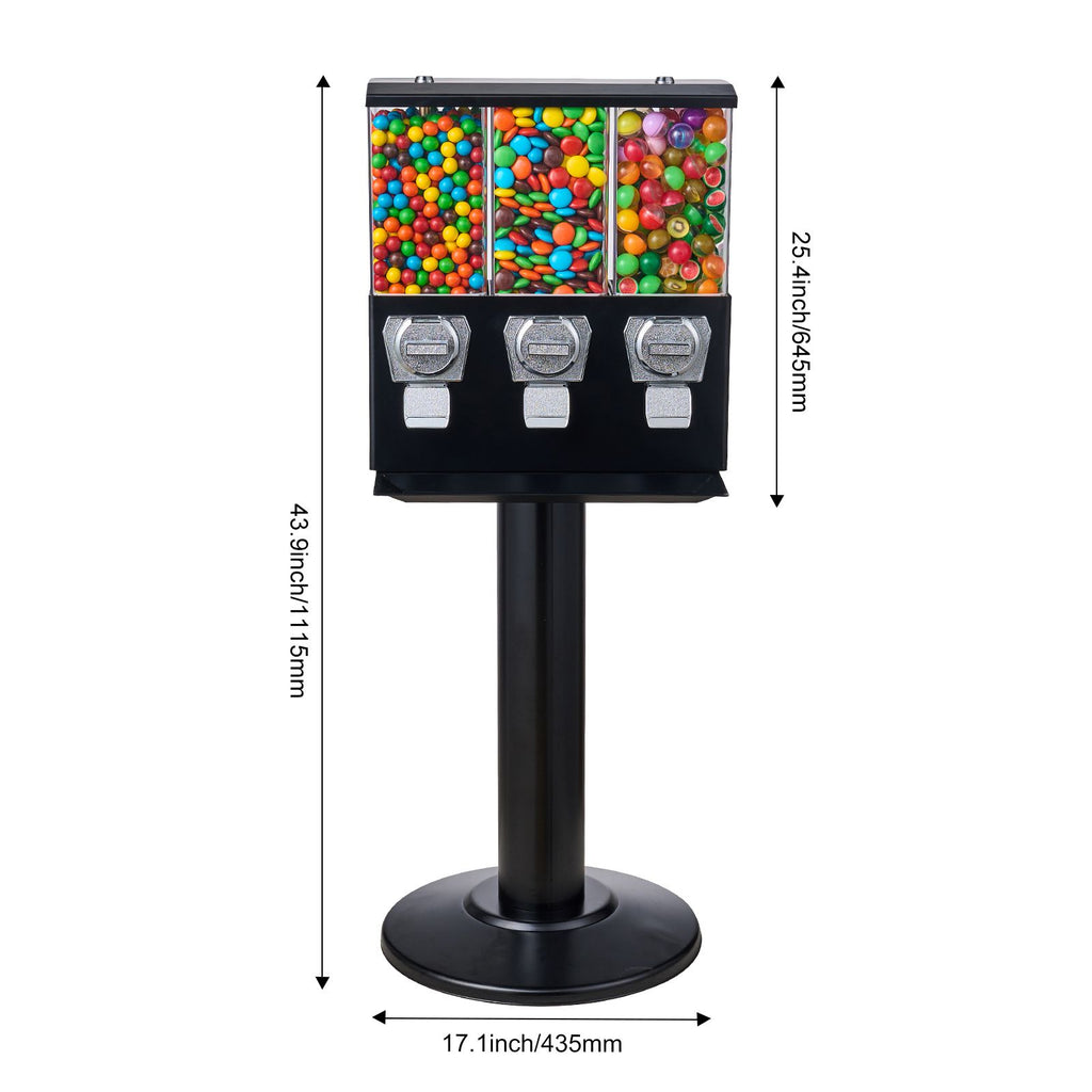 Commercial Vending Machine, Triple Compartment Candy Dispenser with Iron Stand, Gumball and Candy Machine for Business, Coin Operated Gumball Bank for Toy Capsules Bouncy Balls Candy Nut, Black image 2