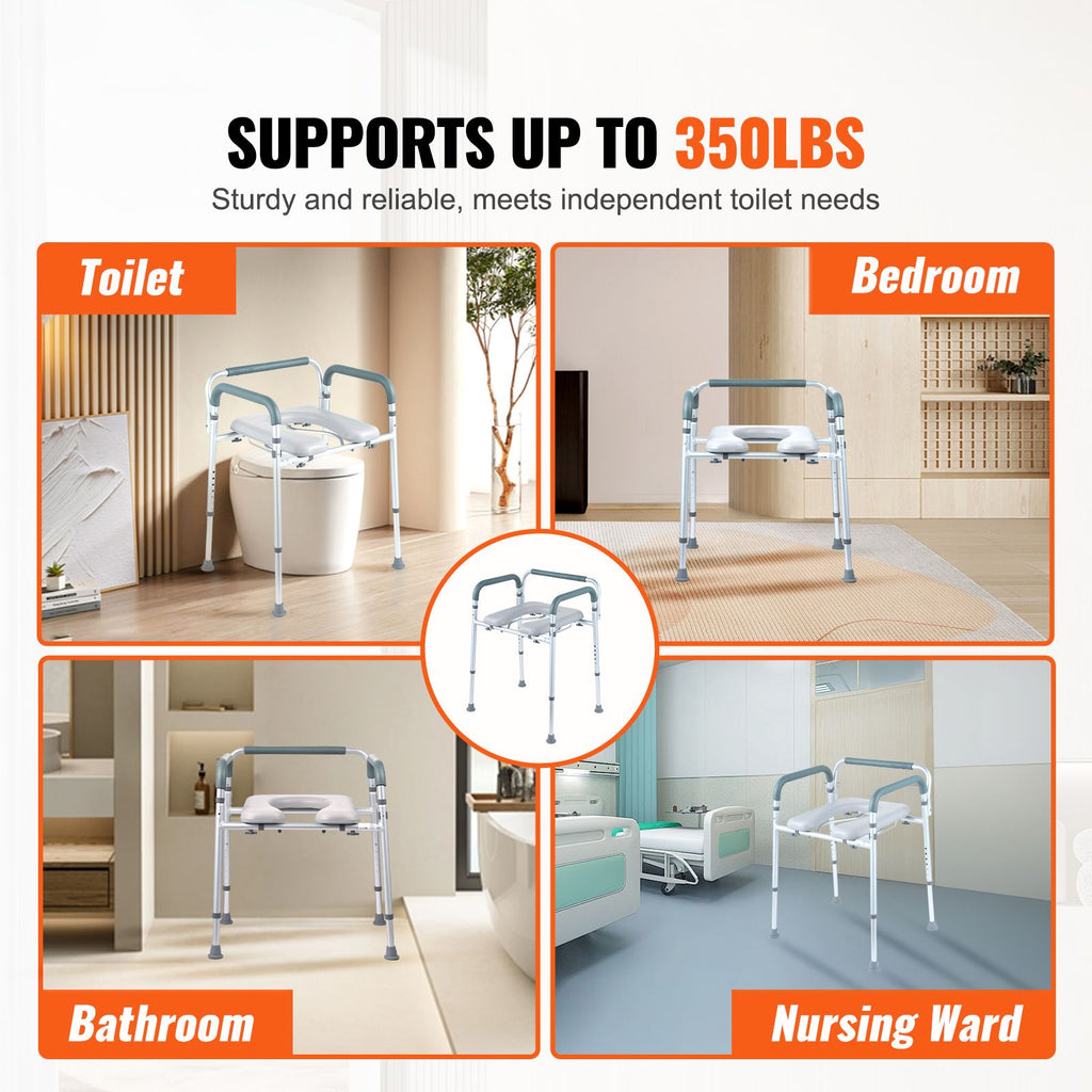Commode Chair, Bedside Commode with Padded Seat and Arms, 7-Level Adjustable Height, 5.8L Removable Bucket, Easy to Assemble, 350 LBS Capacity, Raised Toilet Seat for Adults Seniors image 2