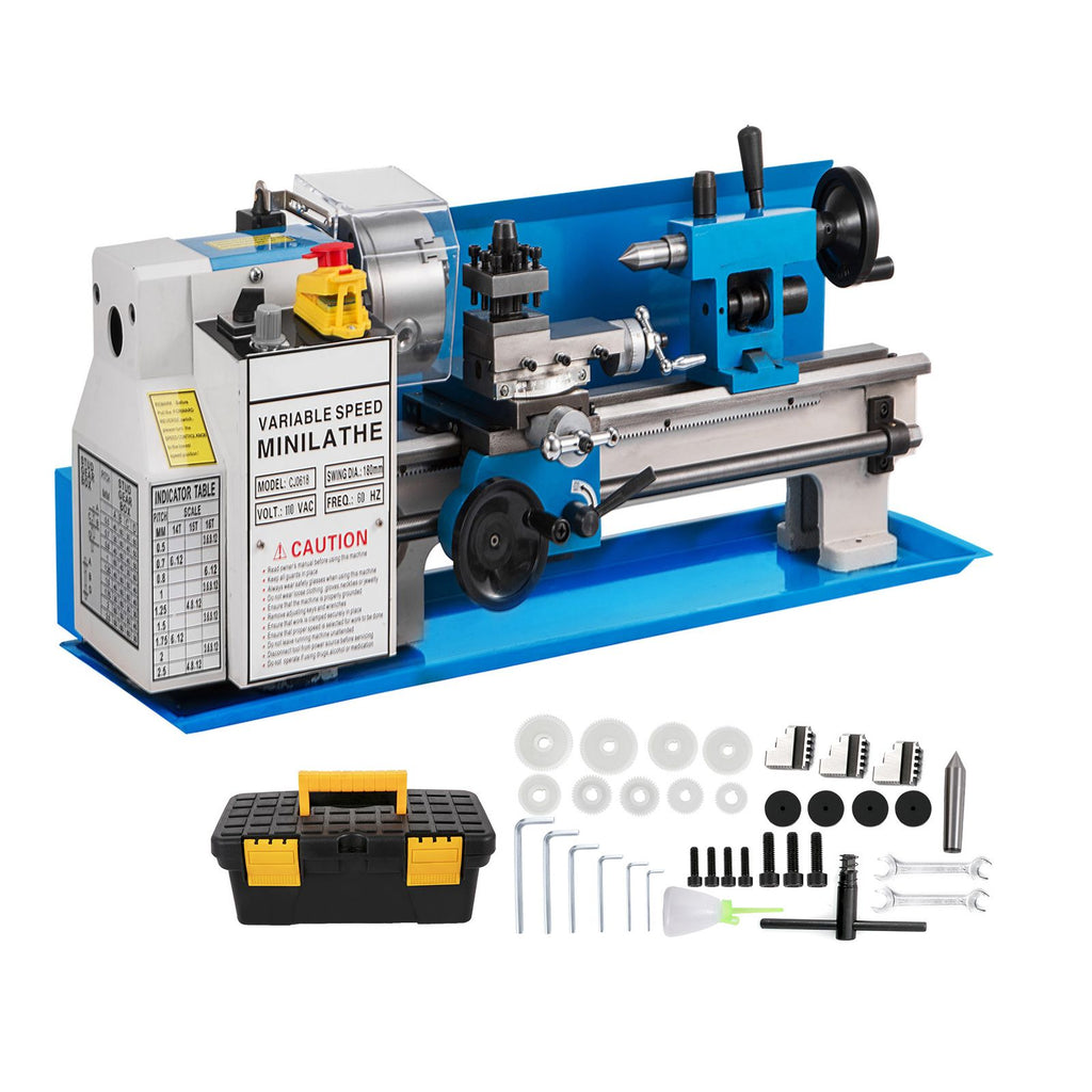 Compact Metal Lathe 7" x 14", Adjustable Speed 0-2500 RPM, Equipped with 4" 3-jaw Chuck, Ideal for Metalworking, Benchtop Design for Metal Turning Projects