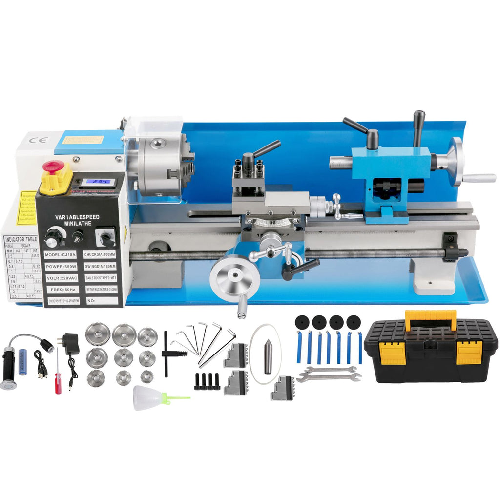 Compact Metal Lathe, 7"x14", Desktop Metalworking Lathe, 550W, Adjustable Speed up to 2250 RPM, Includes 3-jaw Chuck and Digital Display, Precision Crafting Lathe with Tool Box for Metalworki