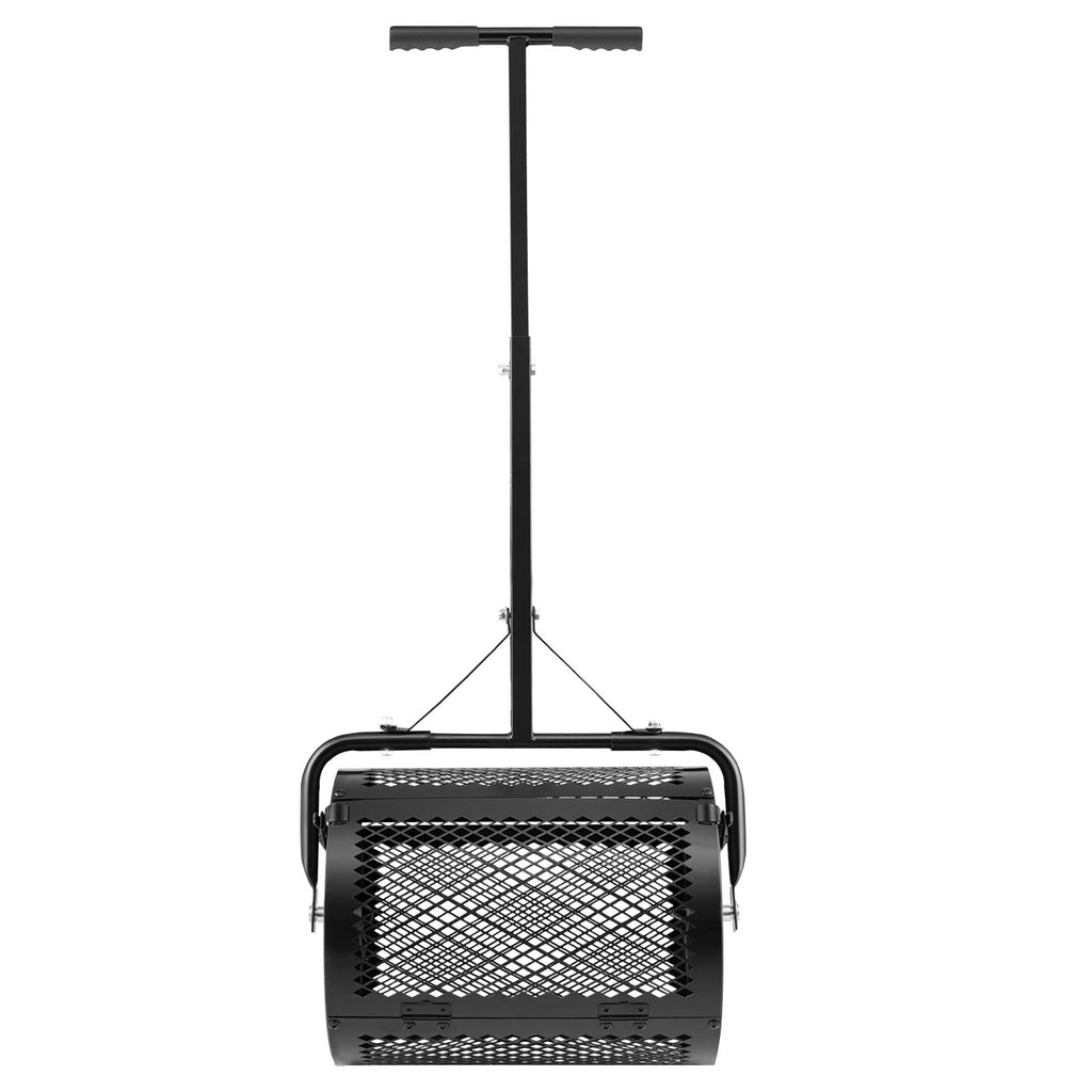 Compost Spreader, 16.5" Wide Peat Moss Spreader with T Shaped Handle, 3 Heights Adjustable, Powder-Coated Steel Garden Peat Moss Roller, Heavy Duty Grass Seed Roller for Planting Seeding, Black