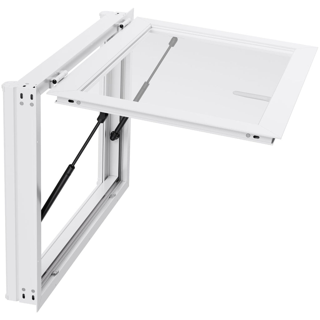 Concession Window 36x24 in, Aluminum Alloy Service Window for Food Truck, Up to 85 Degrees Stand Serving Window with 2 Sliding Windows, Awning Door, and Drag Hook, for Concession Trailers