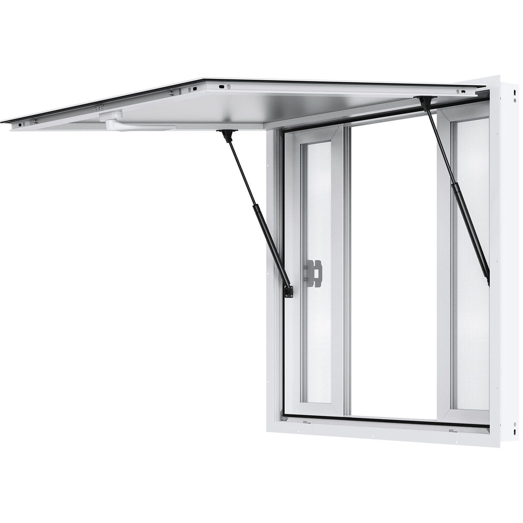 Concession Window 36"x36", Aluminum Alloy Food Truck Service Window with 4 Horizontal Sliding Windows & Awning Door & Drag Hook, Up to 85 Degrees Serving Window for Food Truck Concession Trailer