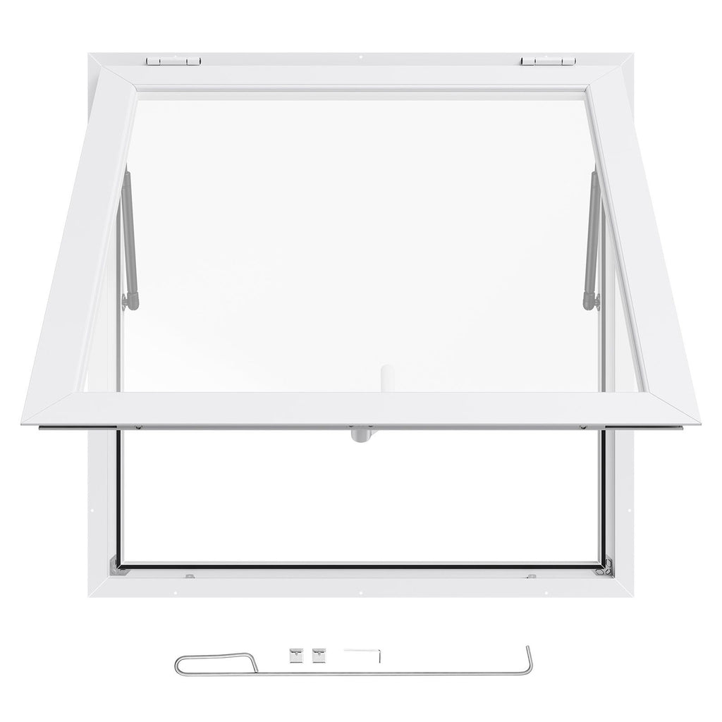 Concession Window 36x36 in, Aluminum Alloy Frame Service Window for Food Truck, Up to 85 Degrees Stand Serving Window with Awning Door and Drag Hook, Rainwater Resistant for Concession Trailers