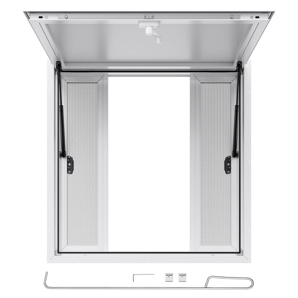 Concession Window 36x36 in, Aluminum Alloy Service Window for Food Truck, Up to 85 Degrees Stand Serving Window with 4 Sliding Windows, Awning Door, and Drag Hook, for Concession Trailers