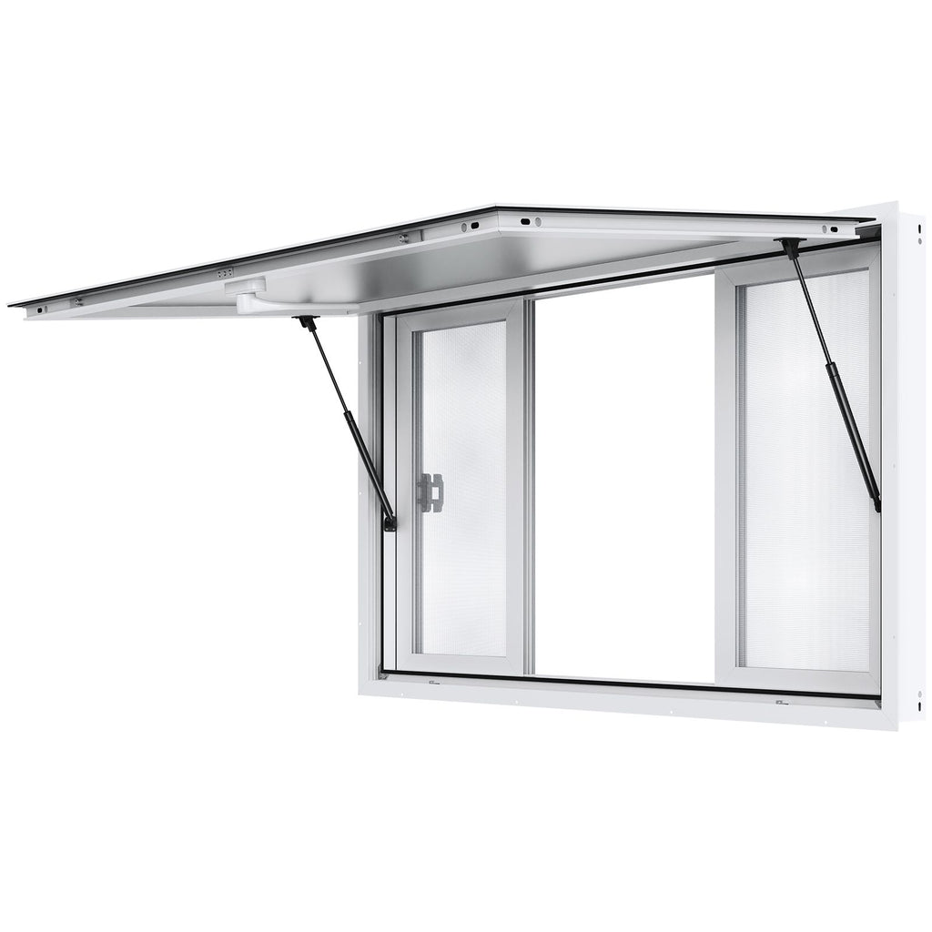 Concession Window 60"x36", Aluminum Alloy Food Truck Service Window with 4 Horizontal Sliding Windows & Awning Door & Drag Hook, Up to 85 Degrees Serving Window for Food Truck Concession Trailer